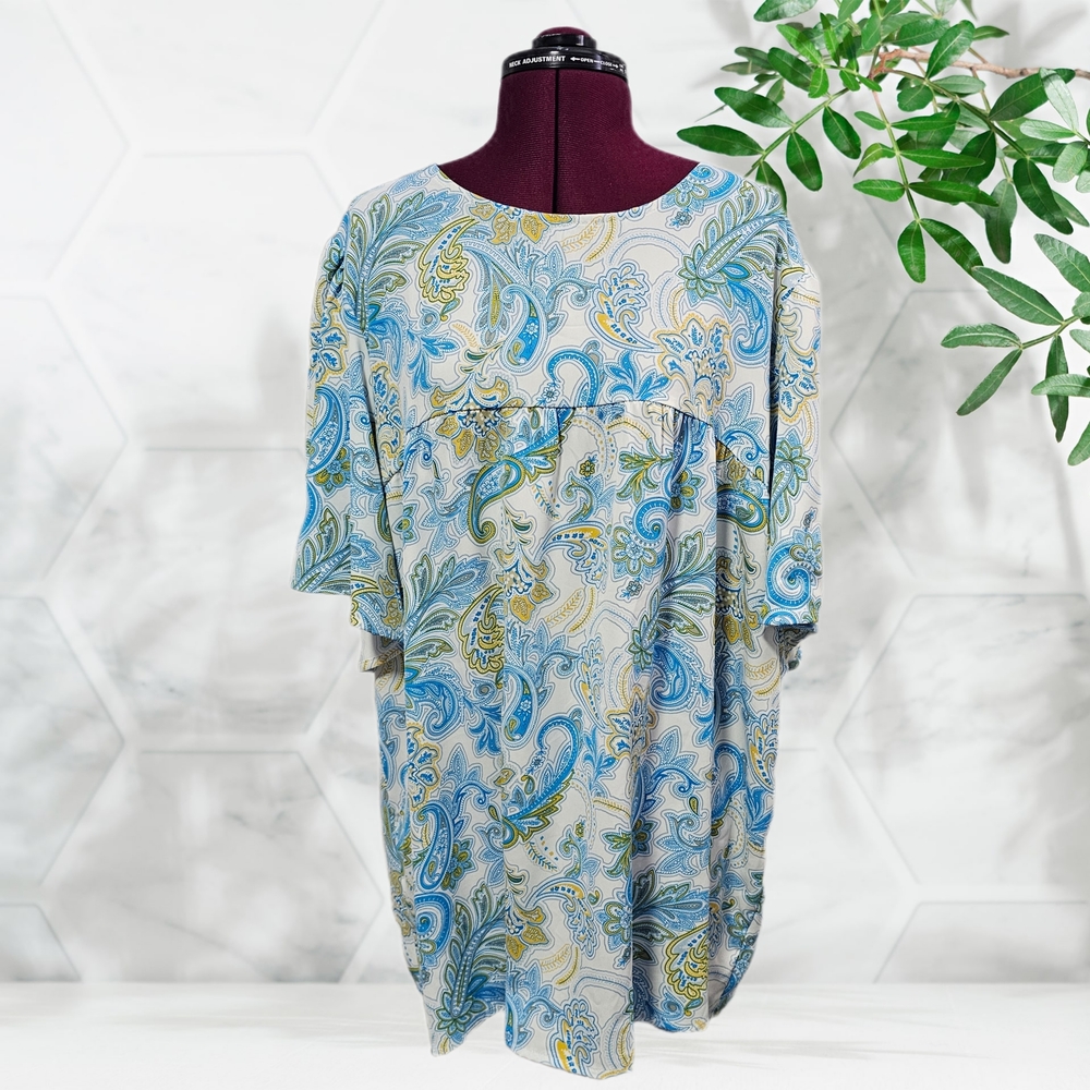 Dokotoo Chic Paisley Blouse - Blue and Green Womens 2XL